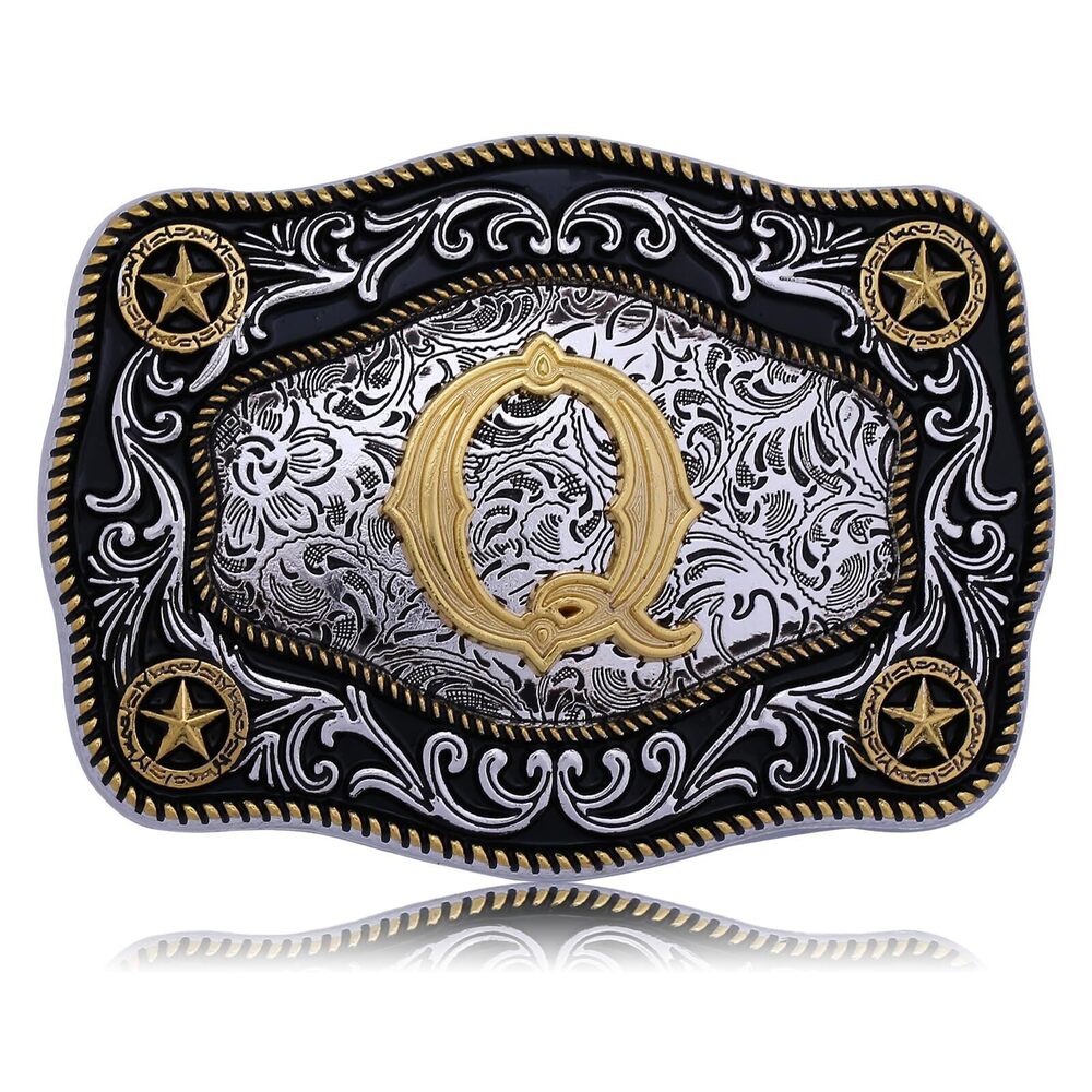 8568 Western Belt Buckle Initial Letters ABCDJMR to Z Large Gold Cowboy